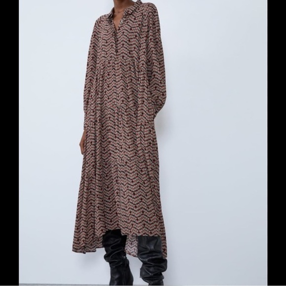 Zara Black & Orange Floral Print Long Dress – Size M - Picture 2 of 7